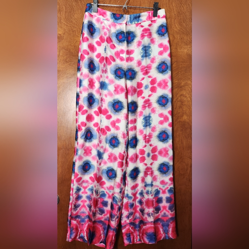 Zara Tie-dye Satin Wide-leg Flowy High-rise Pants